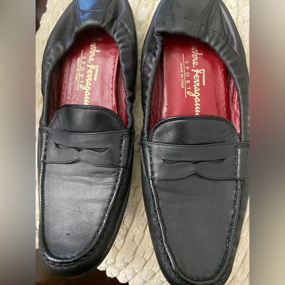 Salvatore Ferragamo Sport Black leather  ballerina Loafers men’s women’s 7.5